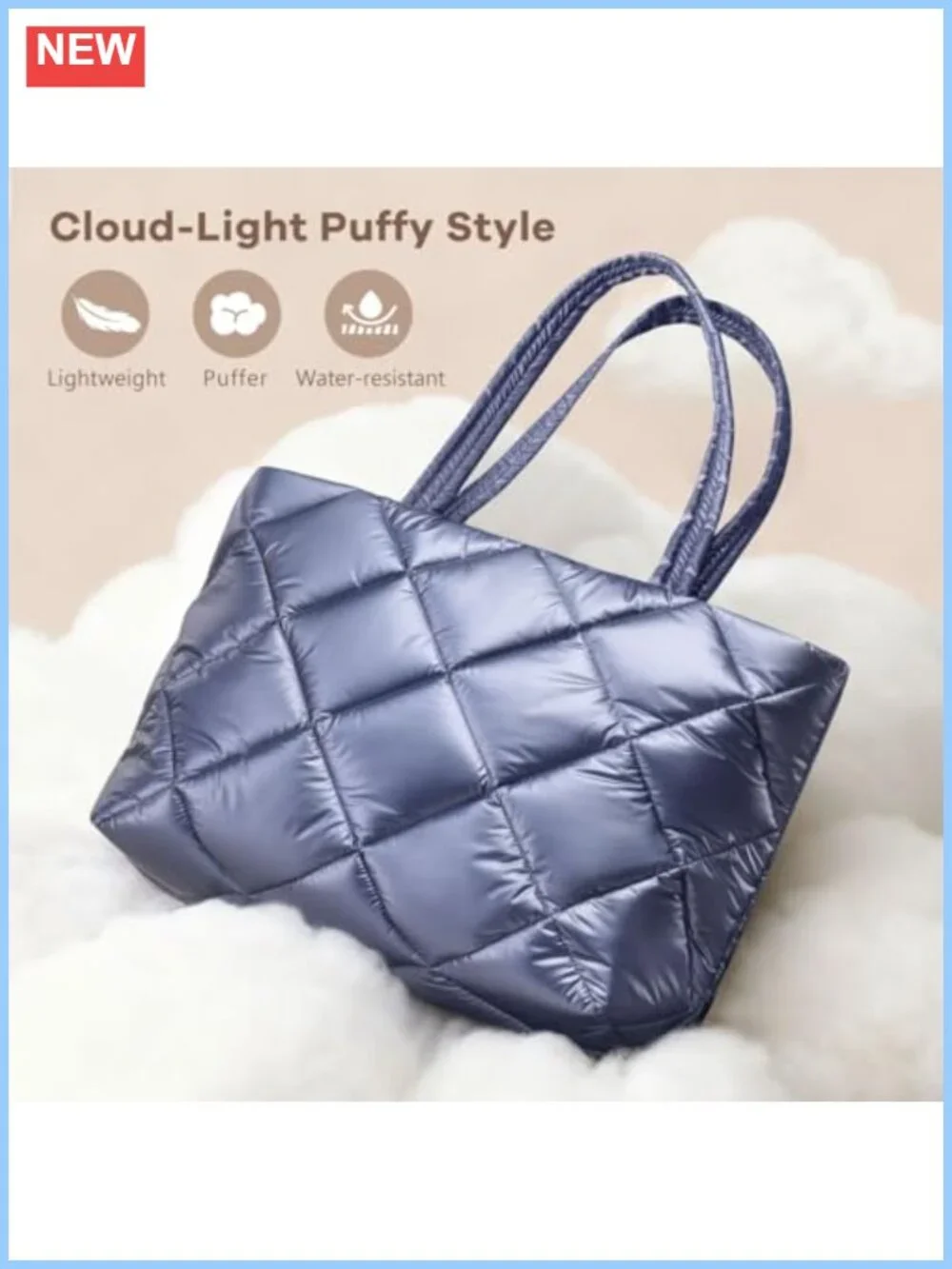 Women's 26L Quilted Puffer Tote Bag with Laptop Compartment and RFID Blocking